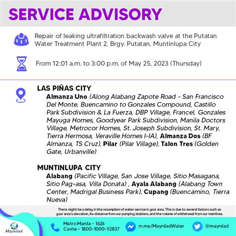 Maynilad announces QC, Las Piñas, Parañaque service .